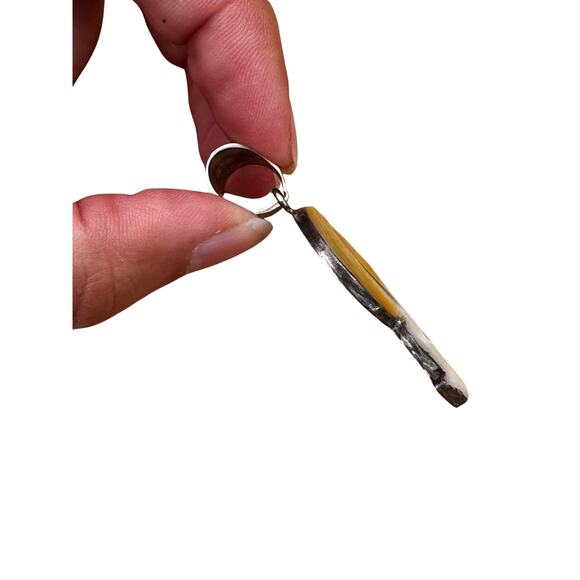 Sterling Silver Mother of Pearl Wolf Howling at Moon Pendant - Picture 3 of 5